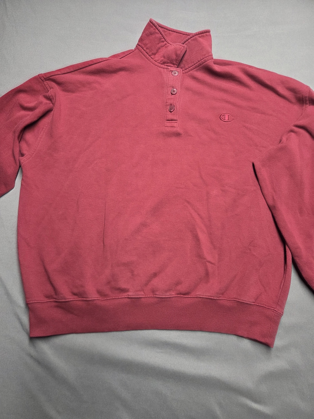 Champion Maroon Red Mock Neck Button Pullover Fleece Sweatshirt Men's L